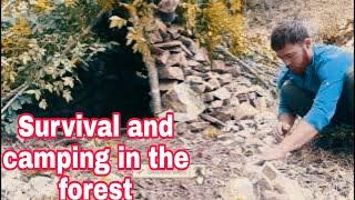 One day camp. Building a stone hut. How to build a hut