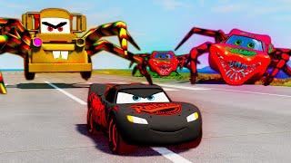 Race for Survival: Lightning McQueen's Epic Escape from Mater Eater and Spider Clones! BeamNG.Drive