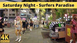 Saturday Nightlife Walk Gold Coast Explorer - Surfers Paradise Australia 4K