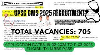  UPSC CMS 2025 Recruitment | 705 Medical Officer Vacancies | Apply Now!  #UPSC