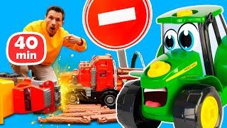 40 MIN de jeux avec Johnny le tracteur et les voitures. Compilation de vidéos amusantes pour enfants