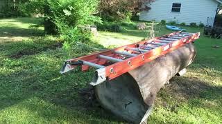 FIRST CUT SET UP AND GUIDE RAILS Chainsaw Milling ||  Using a ladder