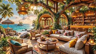 Morning Seaside Coffee Porch Ambience  Soft Summer Jazz Music & Ocean Waves for Relax,Work, Study