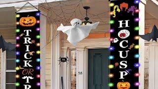 Halloween Decorations Outdoor Reversible Porch Banner Sign Review, game changer for decorations!!!!