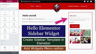 Hello Elementor Sidebar Widget | Sidebar Template Tutorial | Add Widgets Menu option