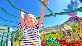 ADLEYS FAVORITE PARK!! Pirate Ship and Sea Monster and the Floor is Lava pretend play!