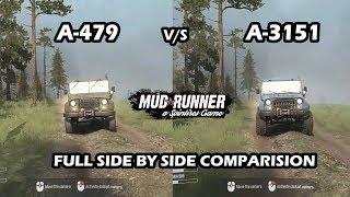 Spintires Mudrunner Best UAZ Green Jeep vs Blue Jeep Full Side By Side