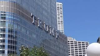 A building with giant letters that spell Trump