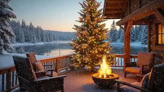 Snowy Cabin Escape: Warm Fire Pit Ambiance with Crackling Fire and Nature Sounds For Relaxing