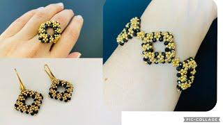 Beaded Jewelry set || DIY beaded bracelet, earrings & ring|| Mother’s Day Gift Idea