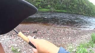 Fly fishing Atlantic salmon Cheticamp river, Cape Breton, Nova Scotia 20230724