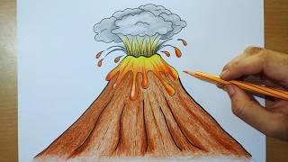 Volcano drawing | how to draw volcanic eruption | volcanic eruption drawing