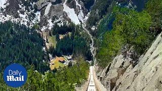 Hyper-lapse shows Gelmer Funicular rollercoaster ride through the Swiss mountains