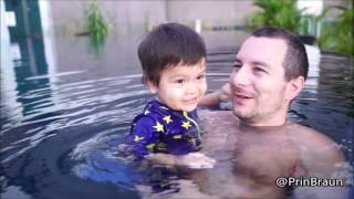 Alex Prin Braun watched sky train in the swimming pool. (2y 4m)