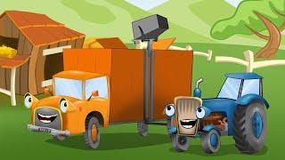 Funny Tractor and Orange Garbage Truck