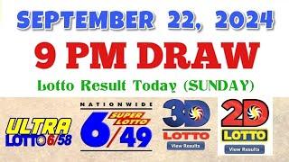 Lotto Result Today 9pm draw September 22, 2024 6/58 6/49 Swertres Ez2 PCSO