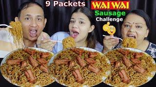 9 PACKETS WAI WAI CHOWMEIN WITH SAUSAGE EATING CHALLENGE @BudaBudiVlogs