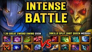 INTENSE LATE GAME BATTLE | 7.39 GREAT SWORD SWING SVEN VS. 39KILLS SPLIT SHOT QUEEN MEDUSA DOTA 2