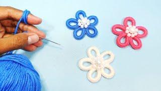 Woolen Flower Making Easy - Wool Flower Using Finger - DIY Flower Pins