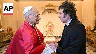 Pope Leo XIV meets with Argentina President Javier Milei at the Vatican