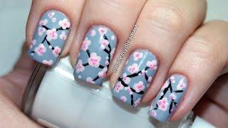 Cherry Blossom Sakura Tree Nail Art Design | Дизайн ногтей Сакура