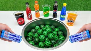 Mini Watermelon Balls VS Popular Sodas !!! Sprite, Coca Cola, Fanta, Pepsi and Mentos in the toilet