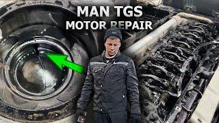 Crankcase gases. THE PISTON IS BURNT OUT. REPAIR OF MOTOR MAN TGS D2066