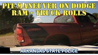 PIT / TVI Maneuver on Dodge Ram sends it rolling and overturning #pursuit     Arkansas State Police