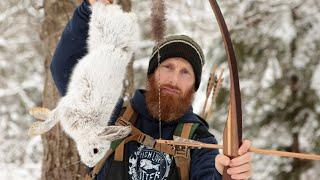 Primitive Bow Catch and Cook!) | Stone Arrow Point, Longbow, Wooden Arrow