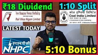 Coal India • RVNL • NHPC Ltd • Stocks Declared High Dividend, Bonus & Split With Ex Date's