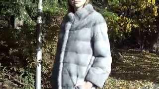 Fur coat mink Saga Royal Italy Furs sapphire blue color, length 85 cm.