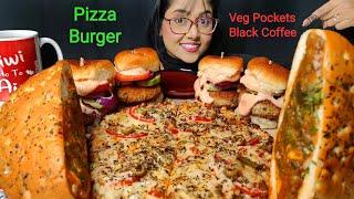 Eating Pizza, Burger, Veg Pockets | Big Bites | Asmr Eating | Mukbang | Pizza Asmr | Burger Asmr