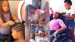  KIDS BRAIDING AND STYLING HAIR TRANSFORMATION  / Little Girls Doing Their Own Hair