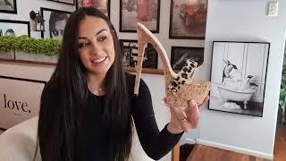 Ashley Unboxes Cork 7 Inch High Heel Platform Mule Shoes With Cheetah Spaghetti Strap