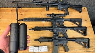 HUXWRX Flow 5.56K versus SilencerCo Velos LBP 5.56 on Four Different Barrel Lengths