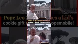 Sweet & heartwarming moment Pope Leo XIV eats a cookie gifted by a child in the popemobile