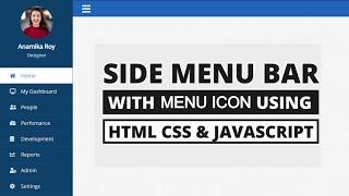 Sidebar Menu Using HTML, CSS  and javaScript | Sidebar Menu HTML CSS