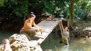 Building a Off-Grid Bridge to Build a Log Cabin for Survival in the Wild, Hydropower Plant Destroyed