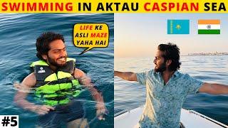 SWIMMING IN AKTAU KAZAKHSTAN || CASPIAN SEA BOAT RIDE ||