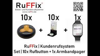 RuFFix ® das Original | Kundenruf System | 10x Funkbutton grau/orange | 1x Funk-Armbandpager