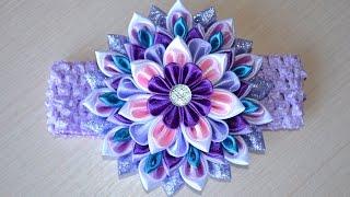 Фиолетовый цветок канзаши Мастер класс из лент DIY Flower Headband kanzashi ribbons handmade