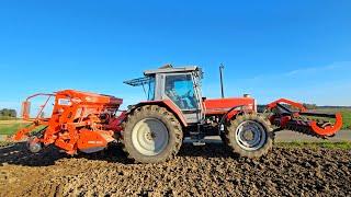 Massey Ferguson 3085 autotronic mit Frontpacker & Kuhn 3003 Combiliner +HBR 302 beim Getreide säen!