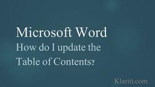 MS Word - How to Update the Table of Contents