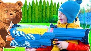 Нерф Игра против Мишки Тедди Nerf Game Teddy bear