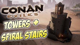 Conan Exiles - Round Tower Tutorial / How to Build Towers With Winding Spiral Stairs - Part 1