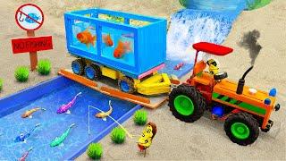 Diy tractor making Concrete Bridge for Train | diy mini tractor transporting Goldfish | HP Mini