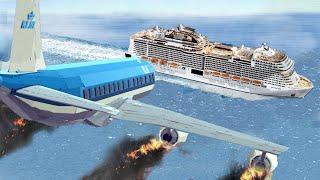 Airplane Crashes Into Big Ship After Engine Exploded - Emergency Landings On Water