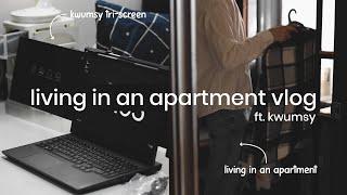 living in an apartment mini vlog | unboxing kwumsy tri-screen