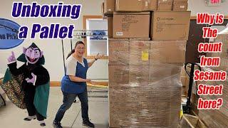 We unbox A Pallet of Huge boxes and the Count from Sesame Street Visits us! Find out Why?