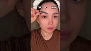 thin VS fluffy brows. #makeuptutorial #beautyblogger #makeupartist #browstutorial #fyp